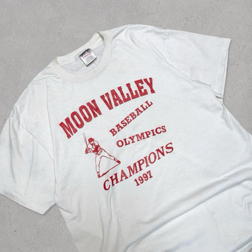 Vintage 90s ONEITA Moon Valley Baseball T Shirt - Men's XL - White - Picture 5 of 8